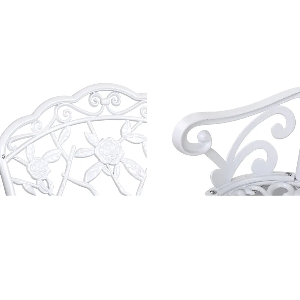 Gardeon Outdoor Garden Bench Seat 100cm Cast Aluminium Outdoor Patio Chair Vintage White - Image 3