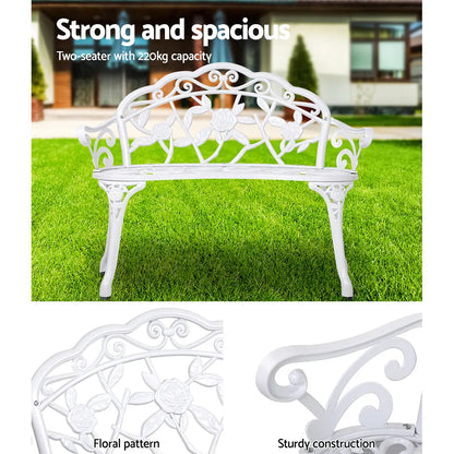 Gardeon Outdoor Garden Bench Seat 100cm Cast Aluminium Outdoor Patio Chair Vintage White - Image 5