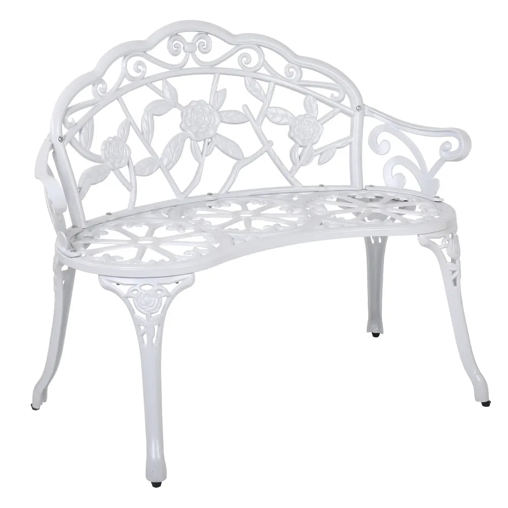 Gardeon Outdoor Garden Bench Seat 100cm Cast Aluminium Outdoor Patio Chair Vintage White - Image 8