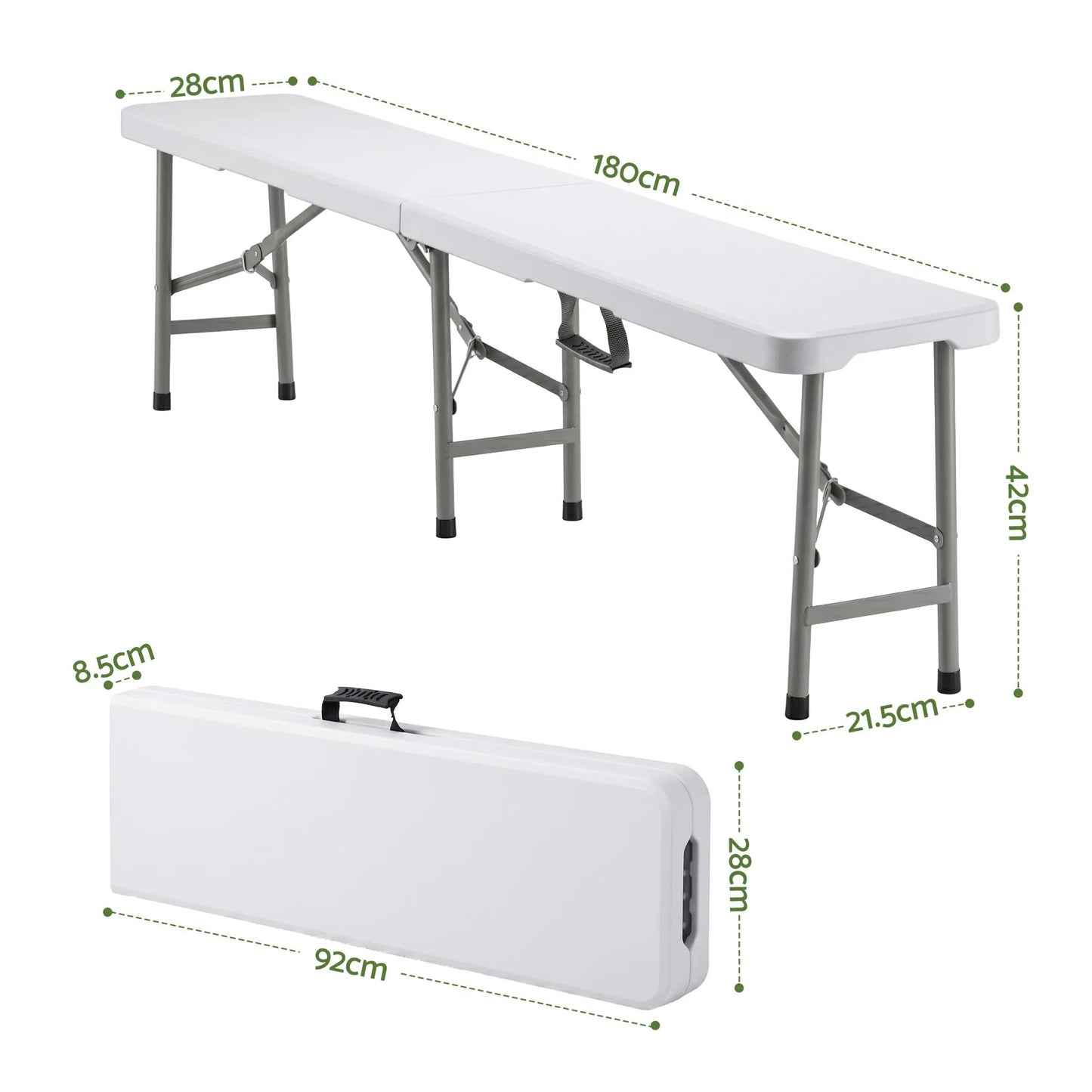 Gardeon 180cm Folding Garden Bench Portable Trestle Seat HDPE Fold In Half White - Image 2