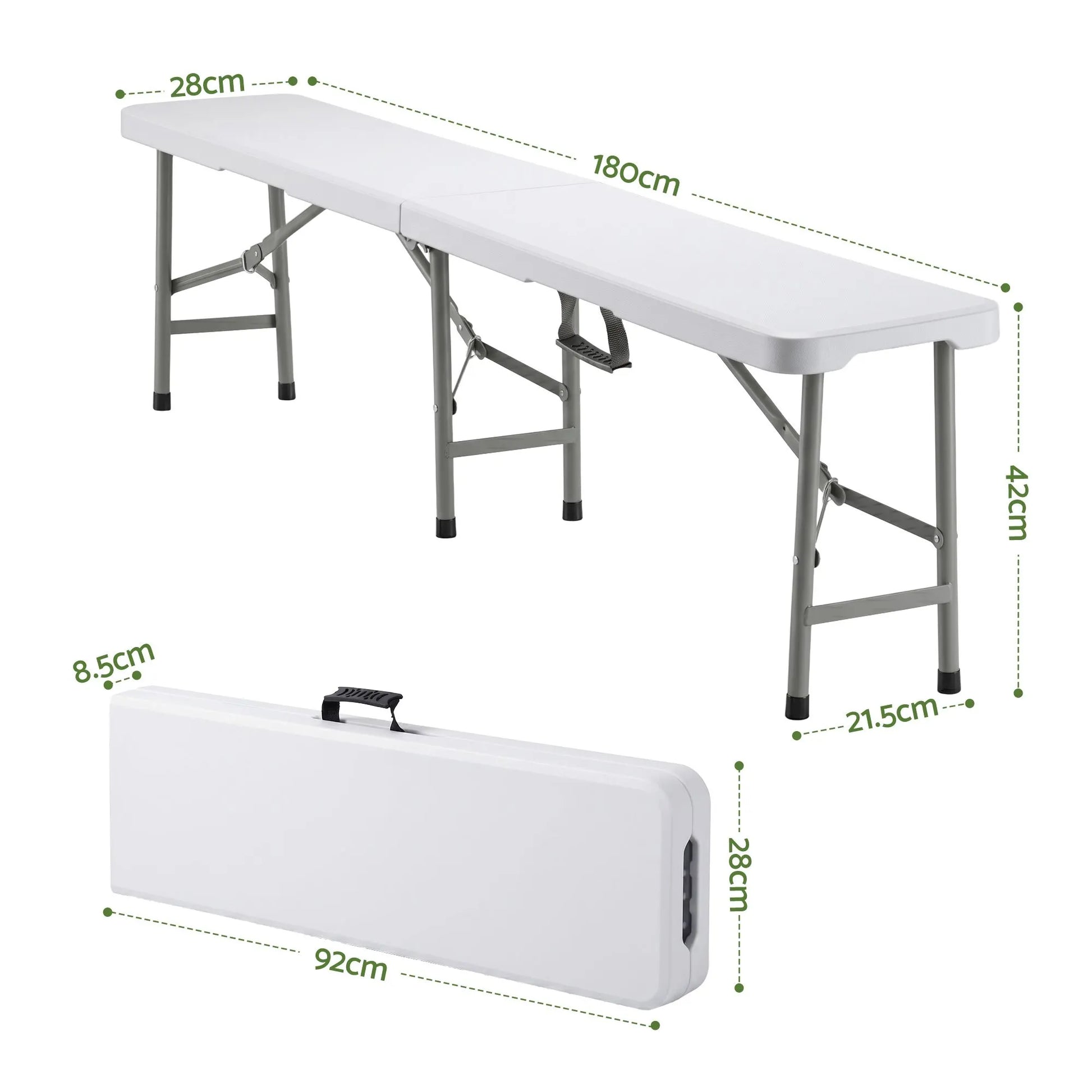 Gardeon 180cm Folding Garden Bench Portable Trestle Seat HDPE Fold In Half White - Image 2