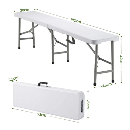 Gardeon 180cm Folding Garden Bench Portable Trestle Seat HDPE Fold In Half White - Image 2