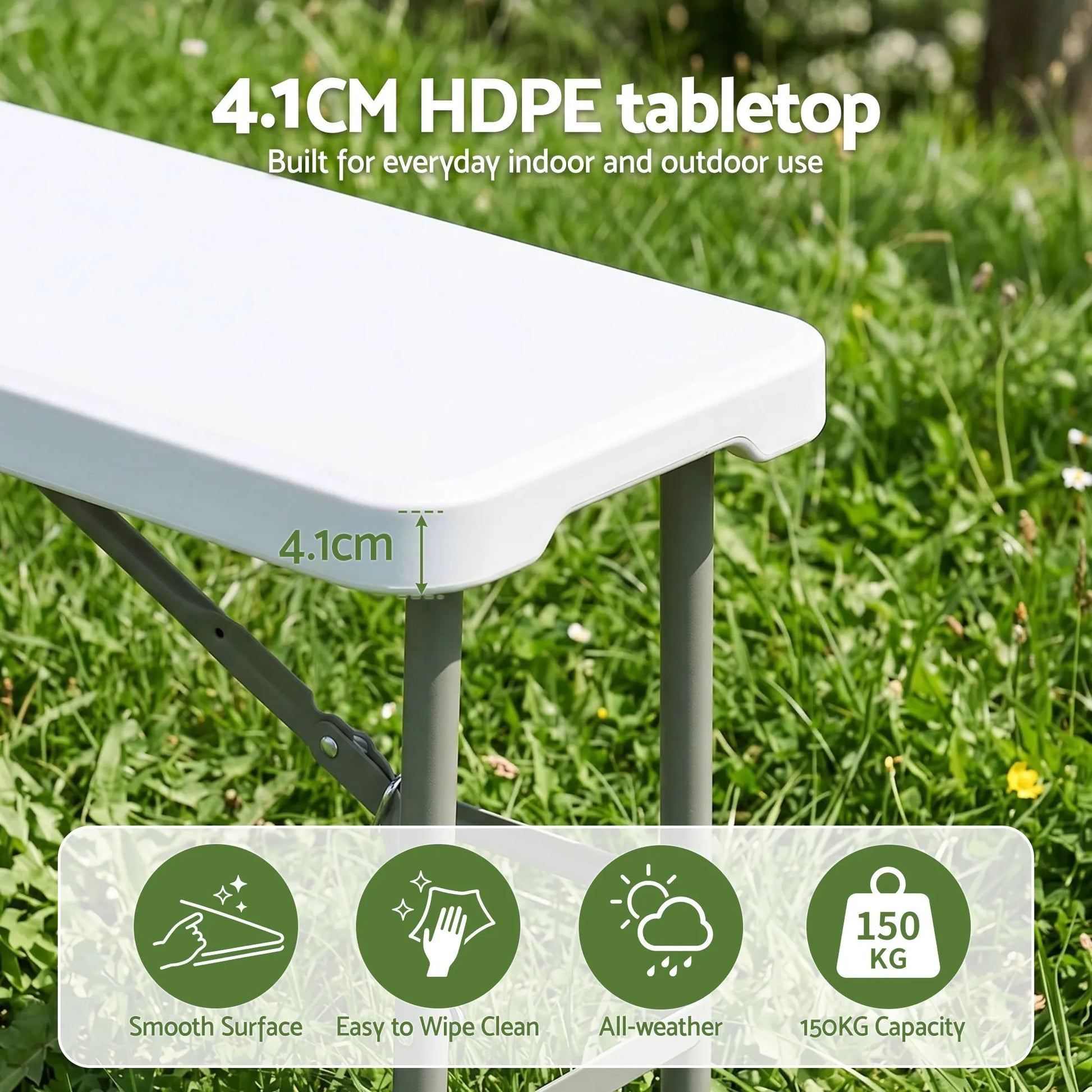 Gardeon 180cm Folding Garden Bench Portable Trestle Seat HDPE Fold In Half White - Image 5