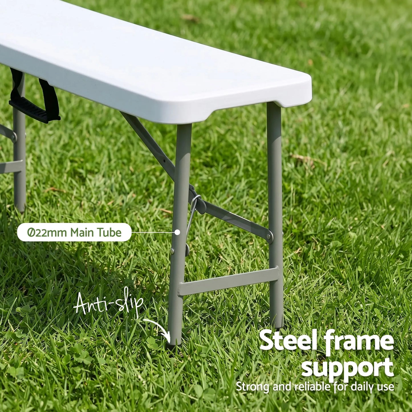 Gardeon 180cm Folding Garden Bench Portable Trestle Seat HDPE Fold In Half White - Image 6