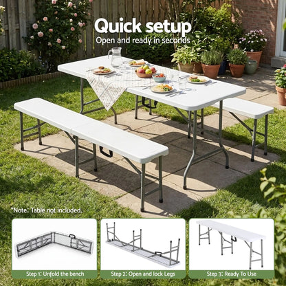 Gardeon 180cm Folding Garden Bench Portable Trestle Seat HDPE Fold In Half White - Image 7