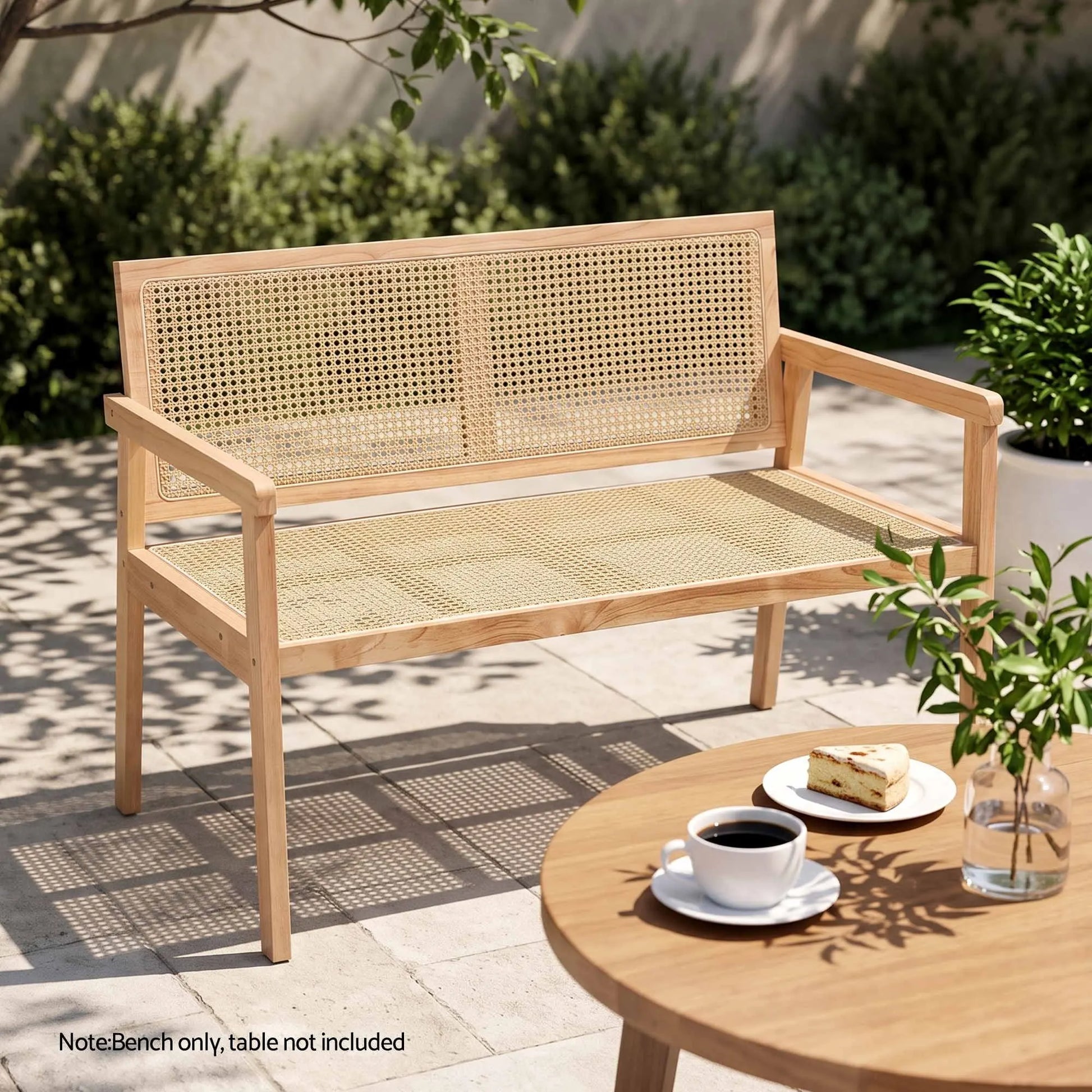 Gardeon Garden Bench Wooden Bench Outdoor PVC Woven Seat Backrest 107cm - Image 4