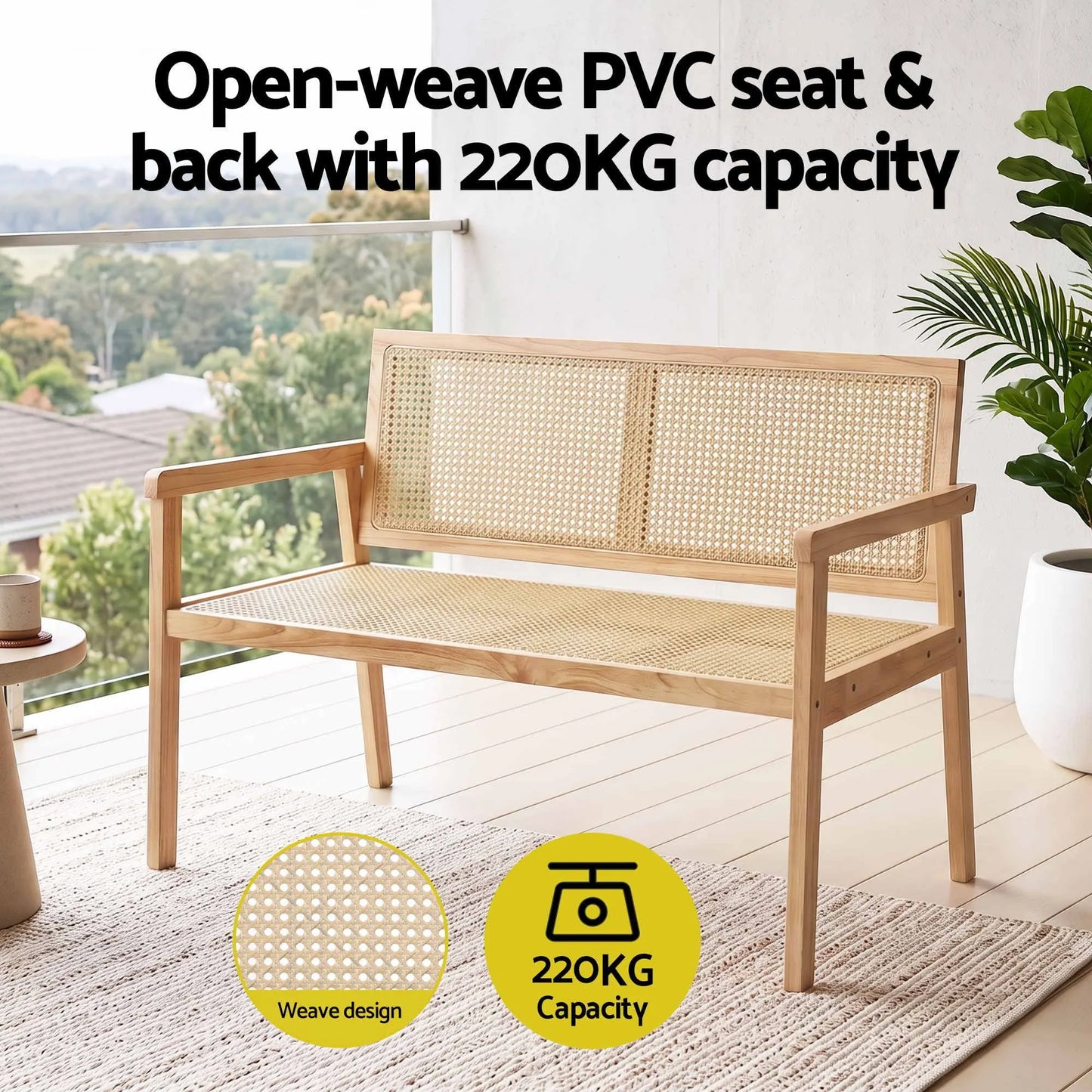 Gardeon Garden Bench Wooden Bench Outdoor PVC Woven Seat Backrest 107cm - Image 5