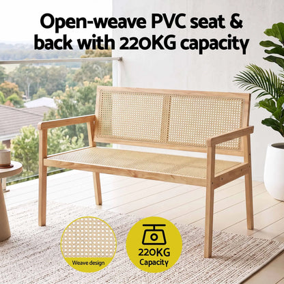 Gardeon Garden Bench Wooden Bench Outdoor PVC Woven Seat Backrest 107cm - Image 5