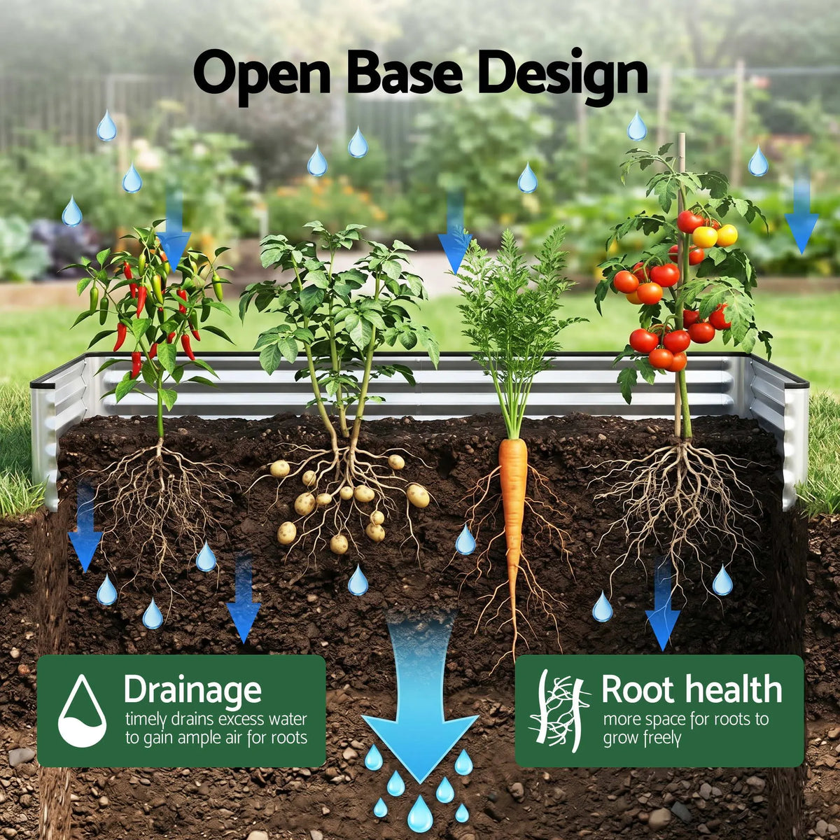 Green Fingers 3 in 1 Raised Garden Bed with Greenhouse Galvanised Planter Box Kit - Image 4