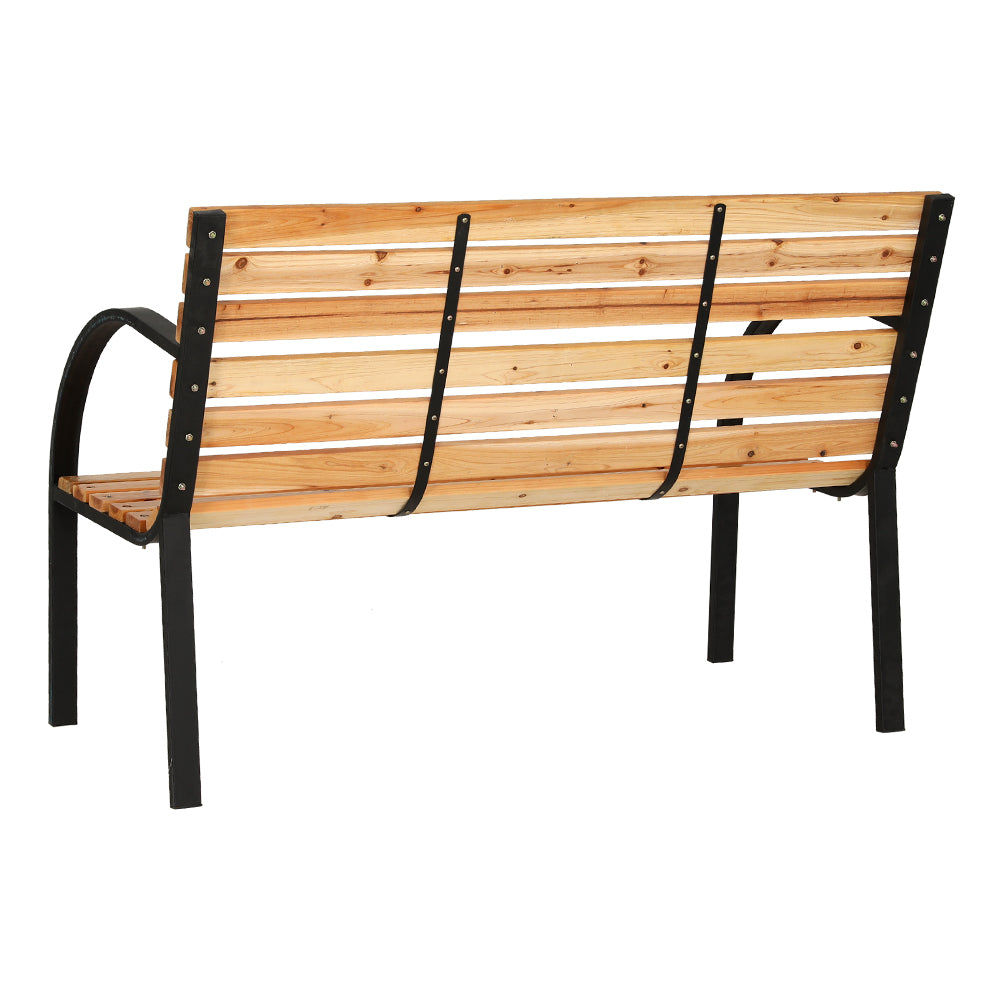 Gardeon Outdoor Garden Bench Seat 120cm Wooden Steel 2 Seater Patio Furniture Natural - Image 3