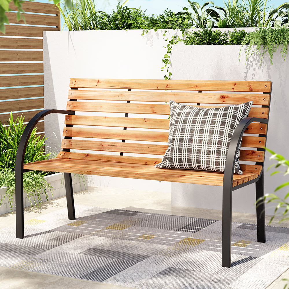 Gardeon Outdoor Garden Bench Seat 120cm Wooden Steel 2 Seater Patio Furniture Natural - Image 5