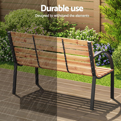 Gardeon Outdoor Garden Bench Seat 120cm Wooden Steel 2 Seater Patio Furniture Natural - Image 7