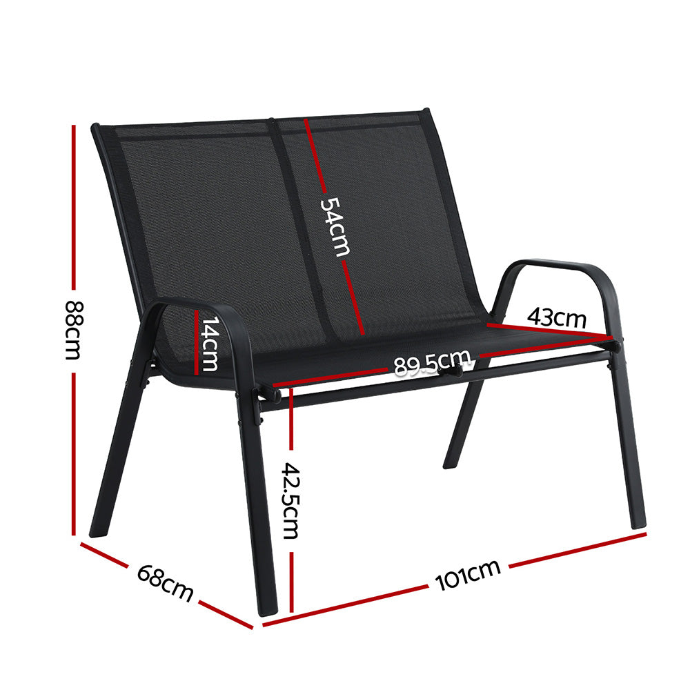 Gardeon Garden Bench Seat Steel Outdoor Patio Park Lounge Backyard Chair Black - Image 3