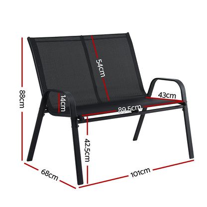 Gardeon Garden Bench Seat Steel Outdoor Patio Park Lounge Backyard Chair Black - Image 3
