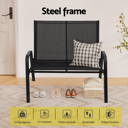 Gardeon Garden Bench Seat Steel Outdoor Patio Park Lounge Backyard Chair Black - Image 5