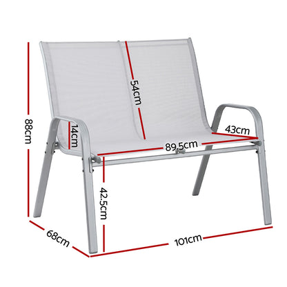 Gardeon Garden Bench Seat Steel Outdoor Patio Park Lounge Backyard Chair Grey - Image 3
