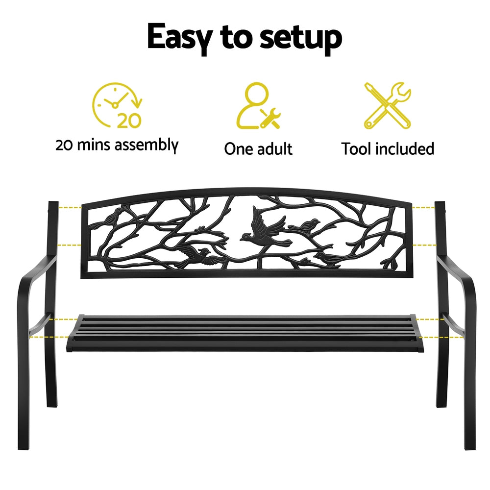 Gardeon Outdoor Bench Seat Garden Steel Outdoor Furniture 3 Seater Park Black - Image 6