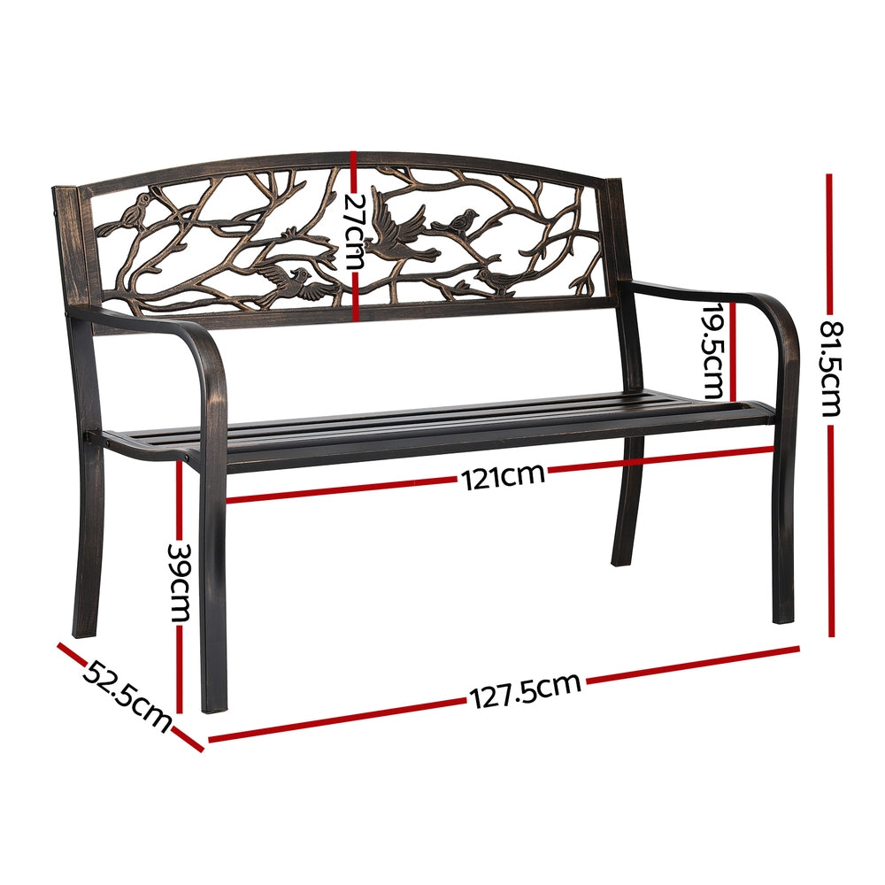 Gardeon Outdoor Bench Seat Garden Steel Outdoor Furniture 3 Seater Park Bronze - Image 3