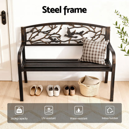 Gardeon Outdoor Bench Seat Garden Steel Outdoor Furniture 3 Seater Park Bronze - Image 5
