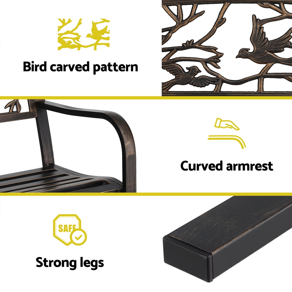 Gardeon Outdoor Bench Seat Garden Steel Outdoor Furniture 3 Seater Park Bronze - Image 6