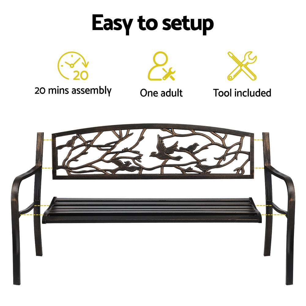 Gardeon Outdoor Bench Seat Garden Steel Outdoor Furniture 3 Seater Park Bronze - Image 7