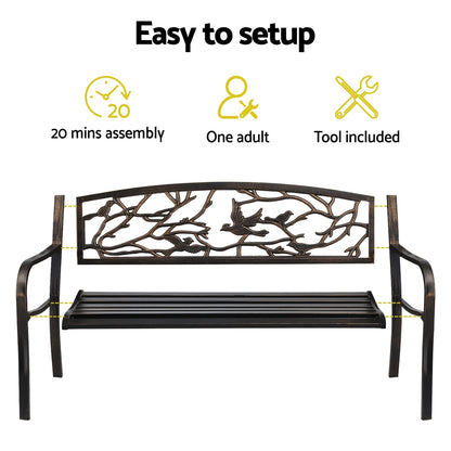 Gardeon Outdoor Bench Seat Garden Steel Outdoor Furniture 3 Seater Park Bronze - Image 7