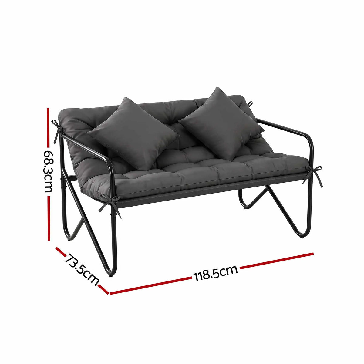 Gardeon Garden Bench 2 Seater Outdoor Bench Metal with Cushion 118cm Black - Image 2