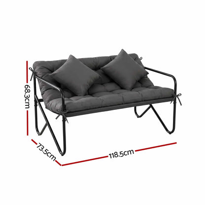 Gardeon Garden Bench 2 Seater Outdoor Bench Metal with Cushion 118cm Black - Image 2