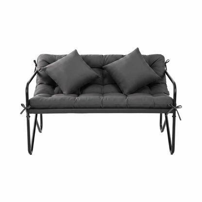 Gardeon Garden Bench 2 Seater Outdoor Bench Metal with Cushion 118cm Black - Image 3