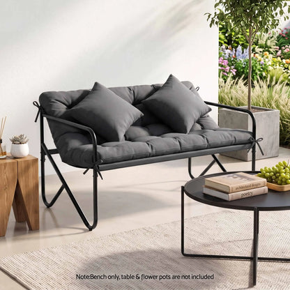 Gardeon Garden Bench 2 Seater Outdoor Bench Metal with Cushion 118cm Black - Image 4