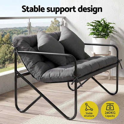 Gardeon Garden Bench 2 Seater Outdoor Bench Metal with Cushion 118cm Black - Image 5