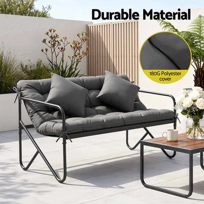 Gardeon Garden Bench 2 Seater Outdoor Bench Metal with Cushion 118cm Black - Image 6