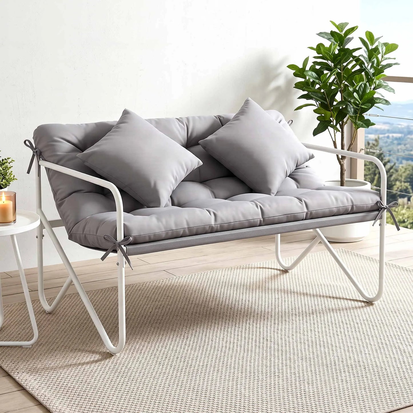 Gardeon Garden Bench 2 Seater Outdoor Bench Metal with Cushion 118cm Grey