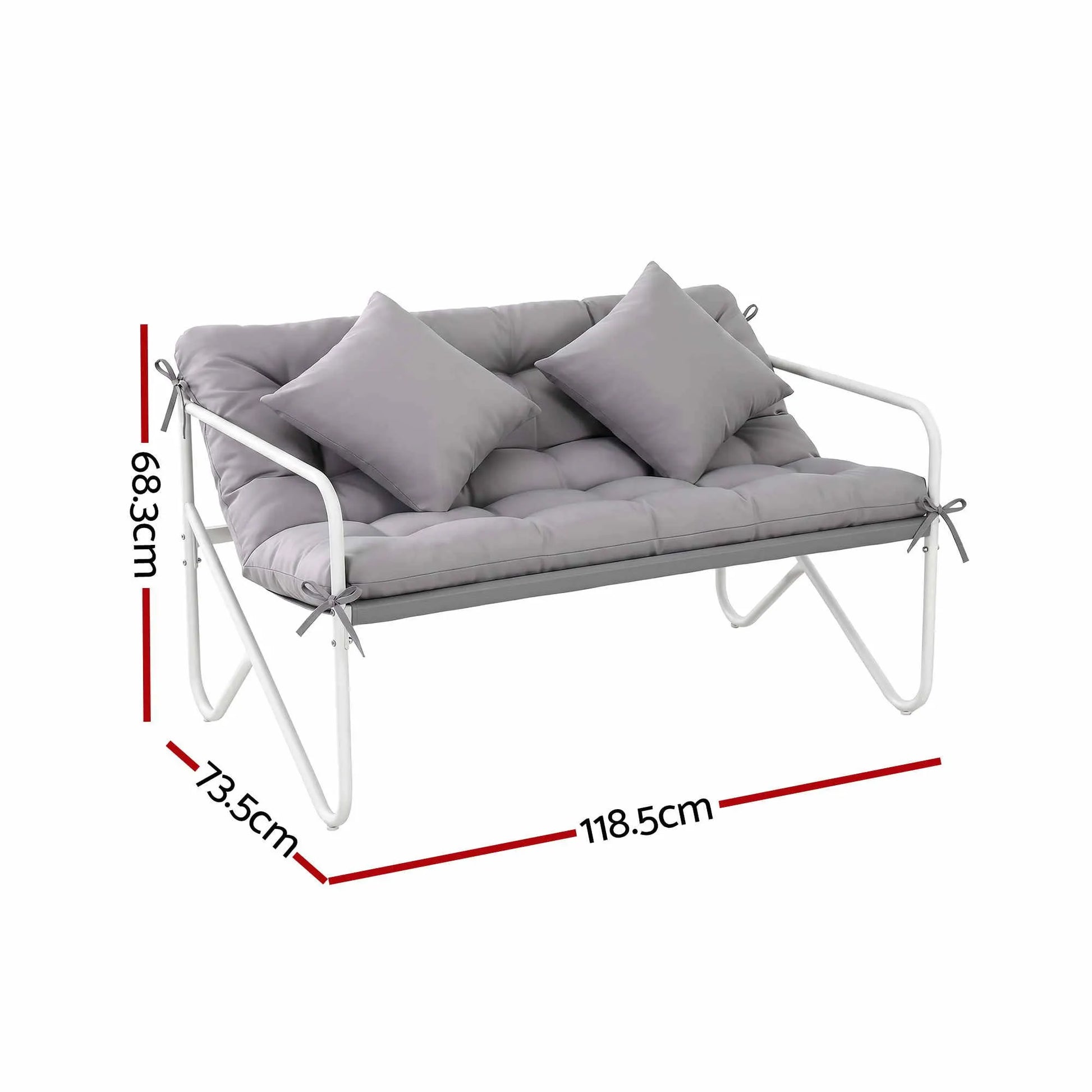 Gardeon Garden Bench 2 Seater Outdoor Bench Metal with Cushion 118cm Grey  - Image 2