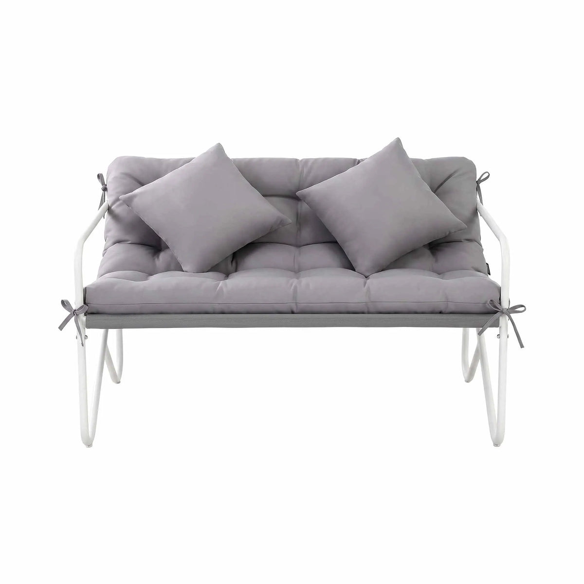Gardeon Garden Bench 2 Seater Outdoor Bench Metal with Cushion 118cm Grey  - Image 3