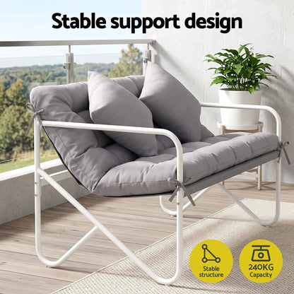 Gardeon Garden Bench 2 Seater Outdoor Bench Metal with Cushion 118cm Grey  - Image 5