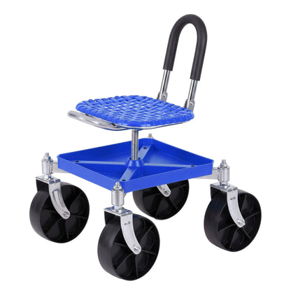 Gardeon Garden Cart Seat Rolling Stool 360 Swivel Height Adjustable Heavy Duty Blue