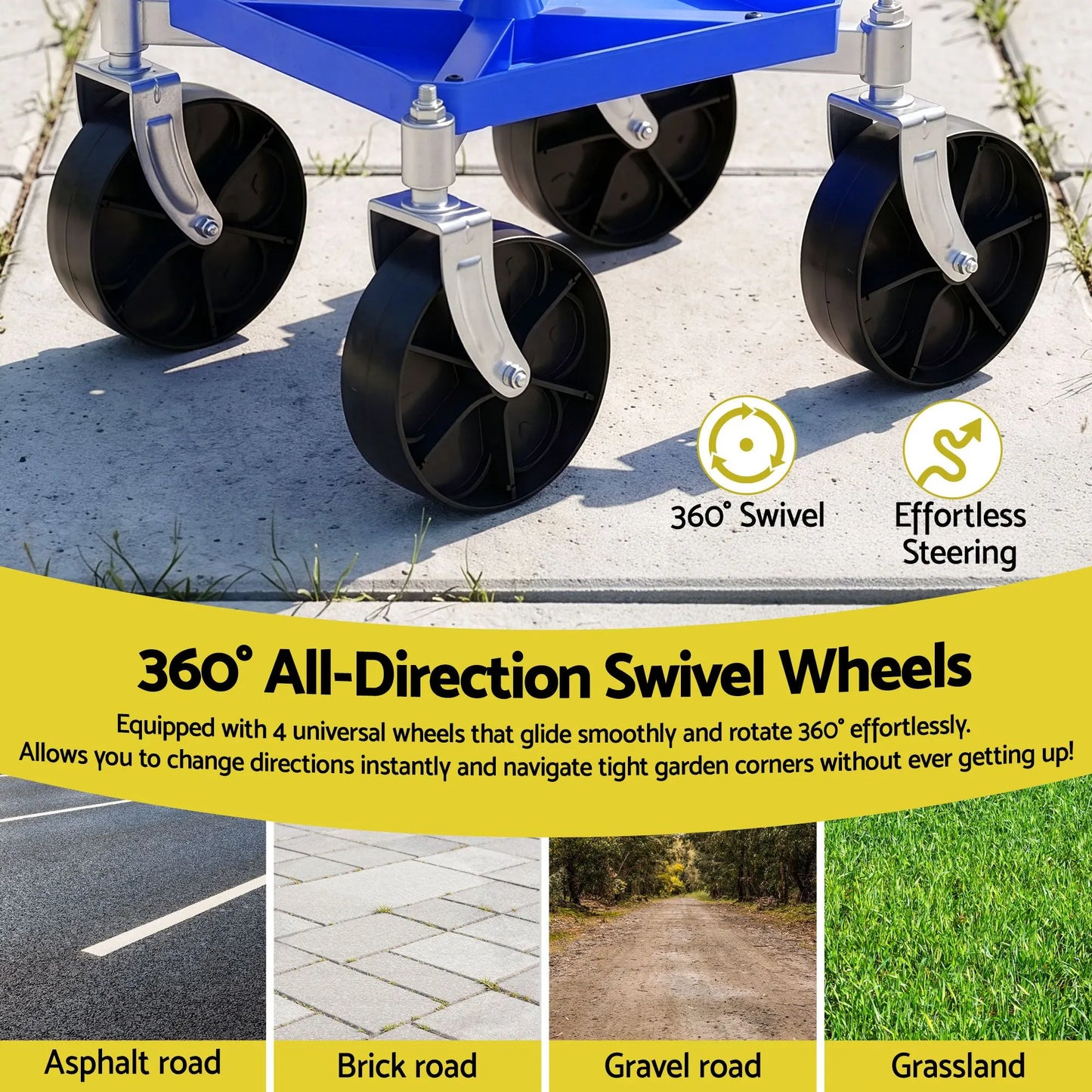 Gardeon Garden Cart Seat Rolling Stool 360 Swivel Height Adjustable Heavy Duty Blue - Image 5