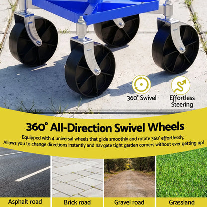 Gardeon Garden Cart Seat Rolling Stool 360 Swivel Height Adjustable Heavy Duty Blue - Image 5
