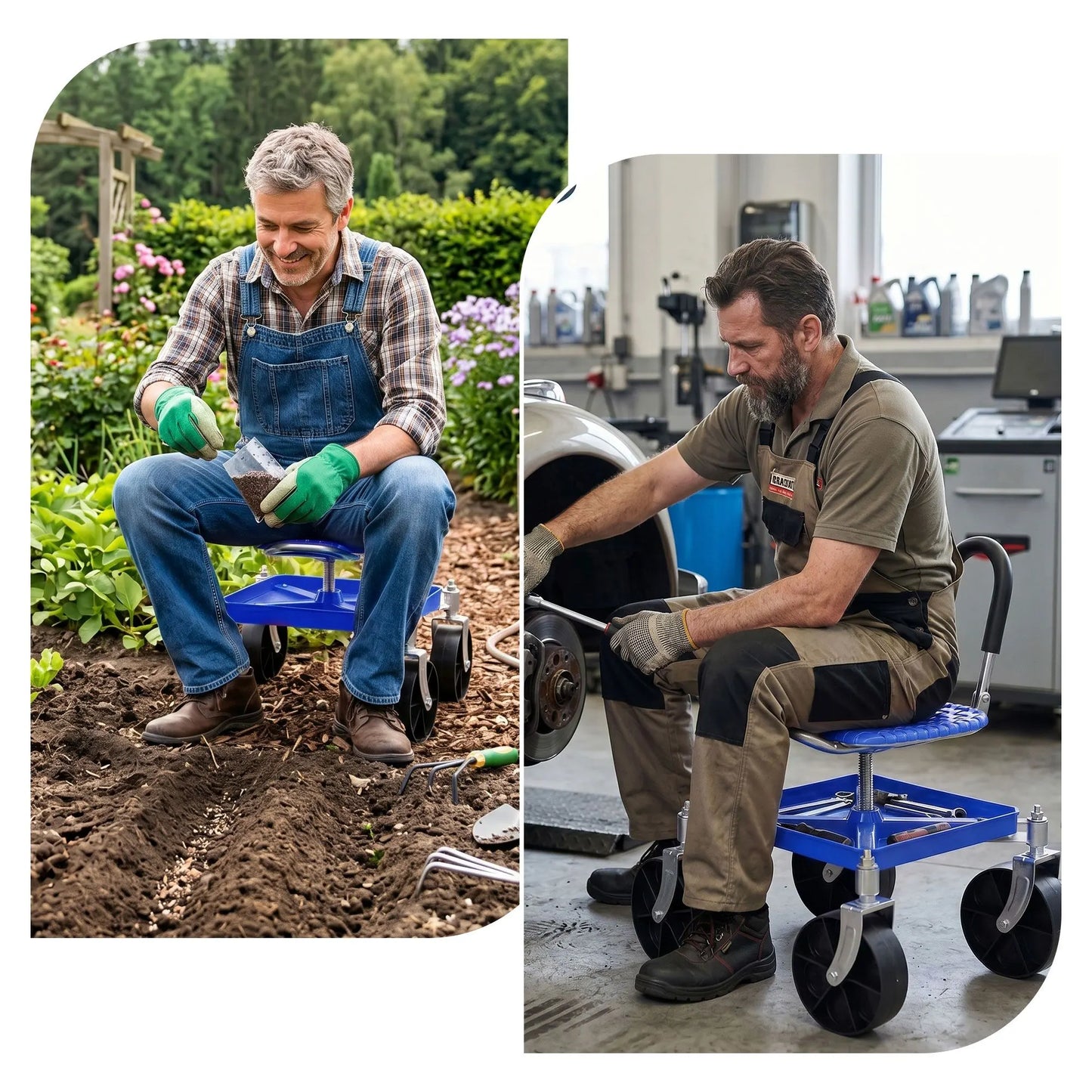 Gardeon Garden Cart Seat Rolling Stool 360 Swivel Height Adjustable Heavy Duty Blue - Image 8