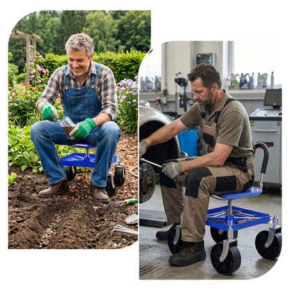 Gardeon Garden Cart Seat Rolling Stool 360 Swivel Height Adjustable Heavy Duty Blue - Image 8