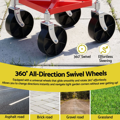 Gardeon Garden Cart Seat Rolling Stool 360 Swivel Height Adjustable Heavy Duty Red - Image 5