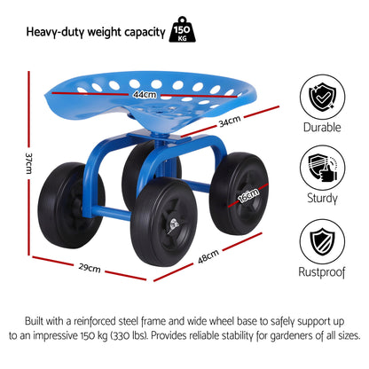 Gardeon Garden Seat 360 Swivel Rolling Adjustable Height Work Scooter Cart Wheels Heavy Duty 150kg - Image 2
