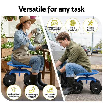 Gardeon Garden Seat 360 Swivel Rolling Adjustable Height Work Scooter Cart Wheels Heavy Duty 150kg - Image 4