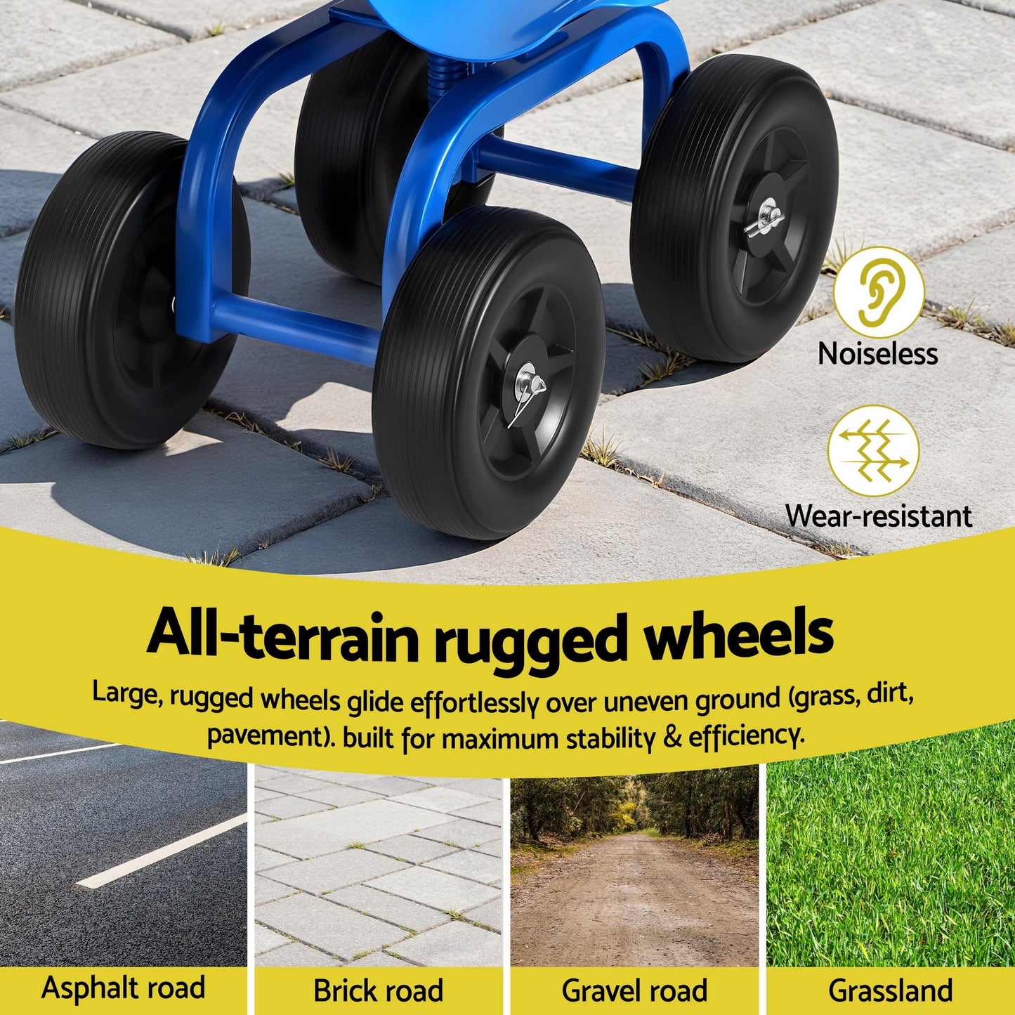 Gardeon Garden Seat 360 Swivel Rolling Adjustable Height Work Scooter Cart Wheels Heavy Duty 150kg - Image 8
