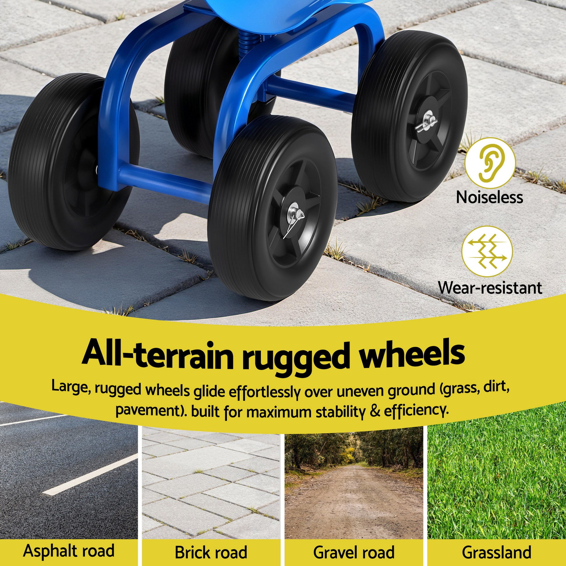 Gardeon Garden Seat 360 Swivel Rolling Adjustable Height Work Scooter Cart Wheels Heavy Duty 150kg - Image 8