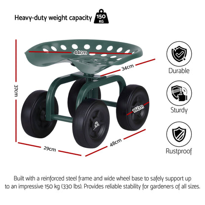 Gardeon Garden Seat 360 Swivel Rolling Adjustable Height Work Scooter Cart Wheels Heavy Duty 150kg - Image 2