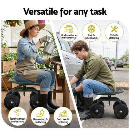 Gardeon Garden Seat 360 Swivel Rolling Adjustable Height Work Scooter Cart Wheels Heavy Duty 150kg - Image 4