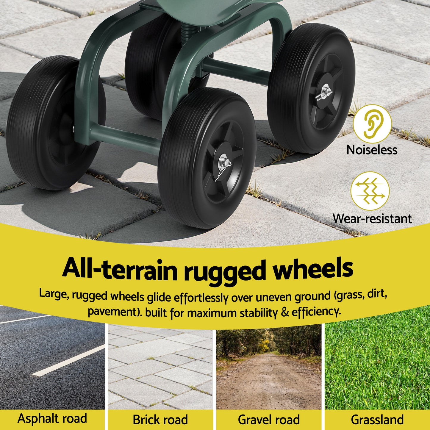 Gardeon Garden Seat 360 Swivel Rolling Adjustable Height Work Scooter Cart Wheels Heavy Duty 150kg - Image 8