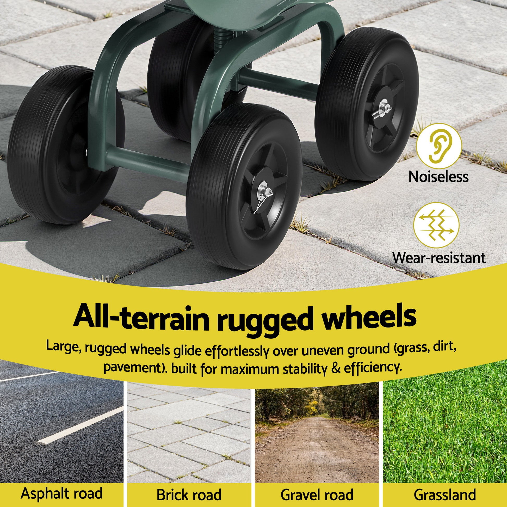 Gardeon Garden Seat 360 Swivel Rolling Adjustable Height Work Scooter Cart Wheels Heavy Duty 150kg - Image 8